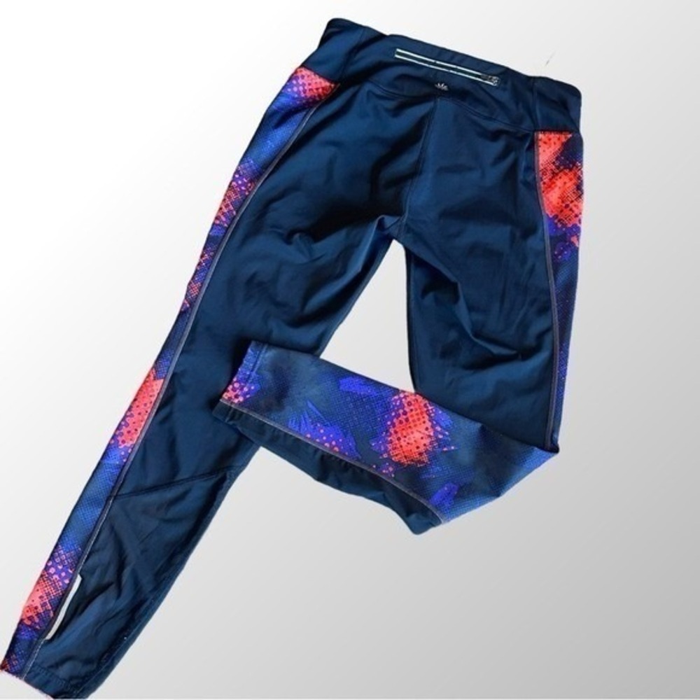 Athleta Leggings Women M Navy Blue Abstract Print Back Zip Pocket 153850-01